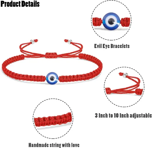 Vista 4 de VIBILIA Pulseras contra el mal de ojo para mujeres y hombres, hechas a mano, trenzadas, de buena suerte, cuerda de cuerda, hilo de amistad, cuerda