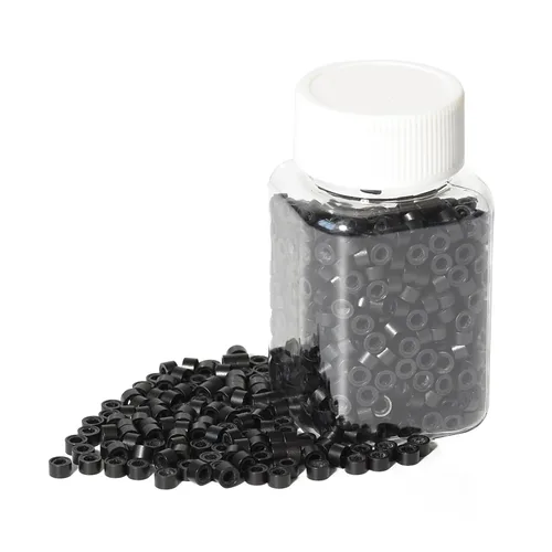 Vista 15 de 200Pcs 4mm Silicone Lined Micro Hair Extensions Beads, Black Negro