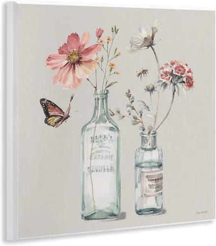 Vista 2 de Stupell Industries Flower Jar Butterfly Bee - Placa de pared con pintura rosa y gris, 12 x 12, multicolor
