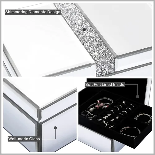 Vista 5 de Joyero grande de cristal con diamantes de imitación organizador de joyas caja decorativa para mujeres y niñas regalo lujoso