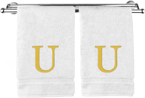 Vista 194 de Toalla de mano monogramada, regalo personalizado, juego de 2 - Toalla bordada con letra de bloque dorada - Extra absorbente 100% algodón turco