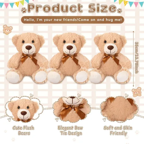 Vista 3 de Zhanmai 12 piezas de oso de peluche de 14 pulgadas, operación a granel, regalos de graduación 2025, oso de peluche a granel para regalos de Marrón