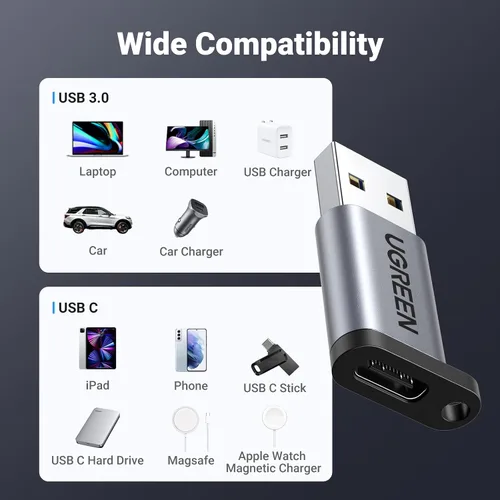 Vista 5 de UGREEN Paquete de 2 adaptadores USB a USB C, adaptador USB C hembra a USB macho de 10 Gbps compatible con iPhone 16 15, MacBook, iPad, Samsung