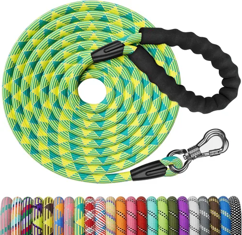 Vista 14 de NTR Correa de perro de 3 pies resistente, Correas de perro de cuerda verde con gancho giratorio y con candado y mango acolchado cómodo, Correa