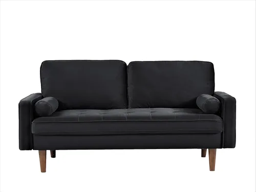 Vista 31 de Container Furniture - Sofá de piel sintética para la sala de estar moderna con cojines extraíbles y patas de madera maciza, sofá estilo lujoso