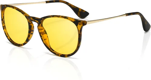 Vista 24 de SUNGAIT Gafas de sol redondas vintage prémium para mujeres y hombres Gradiente ámbar/marrón