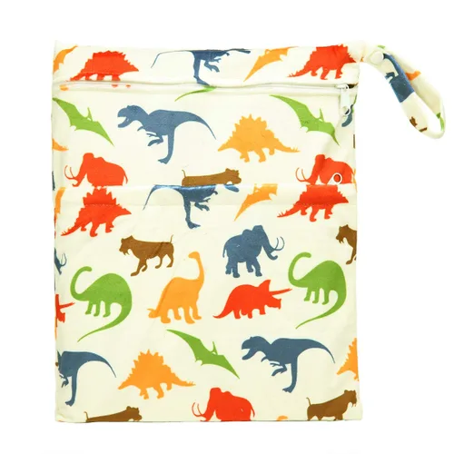 Vista 6 de Wet Bag - Bolsa de pañales de tela para bebé, reutilizable, lavable, con dos bolsillos con cremallera (mapache animal)
