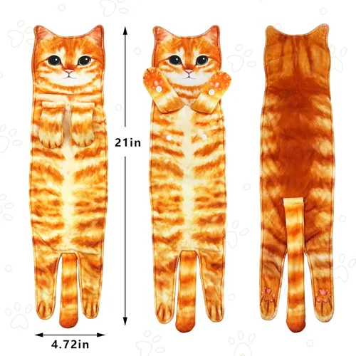 Vista 6 de PAT JUUMG - Toallas divertidas de mano con forma de gato para decoración de baño o cocina; toallas decorativas colgantes para la cara, súper