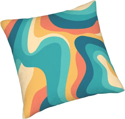 Vista 5 de Juego de 2 fundas de almohada bohemias de 18 x 18 pulgadas, fundas de almohada bohemias onduladas suaves con ondas de arco iris, fundas de cojín