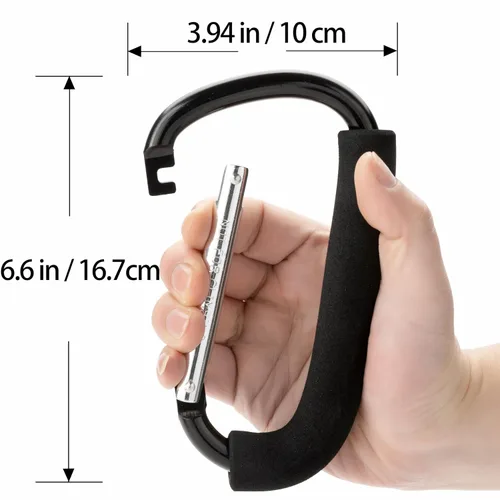 Vista 11 de Funbliss Ganchos para cochecito de bebé, paquete de 2 clips grandes de 6.6 pulgadas, práctico organizador de ganchos para bolsas de pañales, ropa