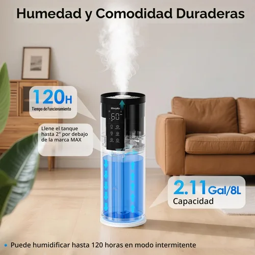 Vista 2 de Home Humidifier for Large Room, 2.11Gal Cool Mist Top Fill,120H Snow White