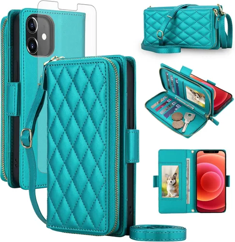 Vista 49 de Asuwish Funda compatible con iPhone 6/6s/7/8/SE 2020 2022 con cremallera y bloqueo RFID, protector de pantalla, correa cruzada i6 i7 i8 7s 8s SE2020