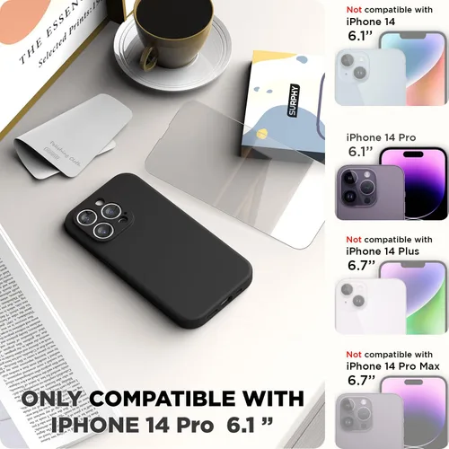 Vista 2 de SURPHY Funda diseñada para iPhone 14 Pro con protector de pantalla, (protección de cámara y forro de microfibra suave), funda de silicona líquida