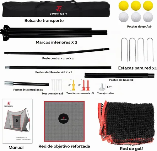 Vista 6 de Red de práctica de golf, red de campo de conducción resistente con objetivo de astillado de alto impacto, incluye bolsa de transporte y pelotas