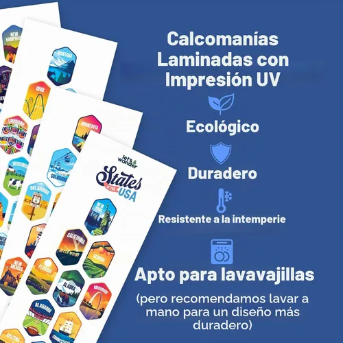 Vista 3 de Let's Wander Calcomanías de los 50 Estados de EE.UU. – Calcomanías laminadas con impresión UV resistentes a la intemperie e impermeables
