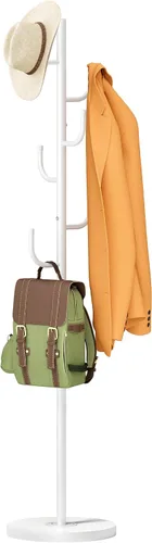 Vista 10 de MISSLO Perchero resistente independiente de 4 tamaños ajustables con base de madera estable, soporte de pie con 6 ganchos para colgar ropa, árbol