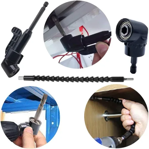 Vista 3 de 2 adaptadores de taladro de ángulo recto negro de 105 grados y destornillador hexagonal de 1/4 pulgadas extensión de soporte de broca en ángulo