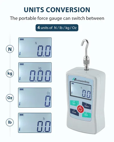Vista 2 de 5N Medidor de fuerza digital Push Pull Tester portátil con estuche Auto Backlit LCD Large Screen Auto Power Off Units N/LB/Kg/Oz High Precision