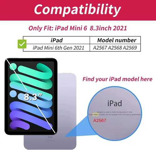 Vista 2 de Funda para iPad mini 6 para iPad mini 6ª generación 8.3 pulgadas 2021 360 grados giratorio soporte ligero cubierta inteligente protectora