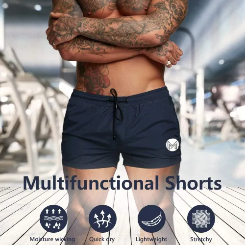 Vista 2 de Pantalones cortos de entrenamiento de gimnasio para hombre, pantalones cortos de entrenamiento de 3 pulgadas, pantalones cortos de gimnasio atlético
