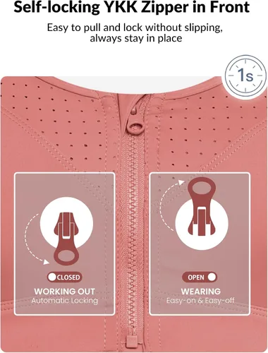 Vista 3 de Yvette Sujetadores deportivos ajustables para mujer, de alto impacto, con cremallera frontal, brasier deportivo sin varillas, talla grande