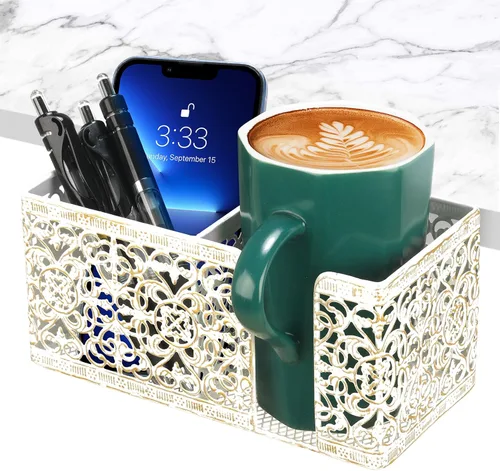 Vista 7 de Organizador de Escritorio con Clip para Escritorio Portavasos Portalápices para Almacenamiento de Escritorio Bebidas Soporte para Teléfono