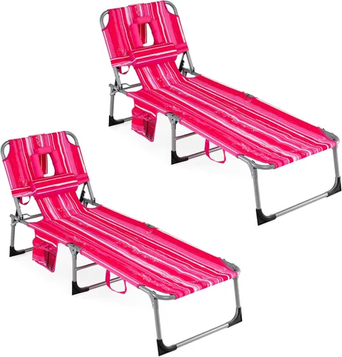 Vista 24 de COSTWAY Silla de salón plegable de playa, silla de bronceado con agujero para la cara, respaldo ajustable de 5 posiciones, almohada y bolsillo Beige