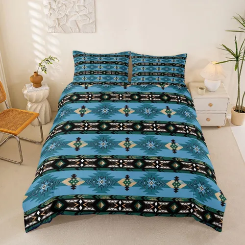 Vista 36 de Erosebridal Juego de funda de edredón estilo bohemio occidental tamaño individual, diseño de vaca atrapasueños del suroeste, juego de ropa de cama