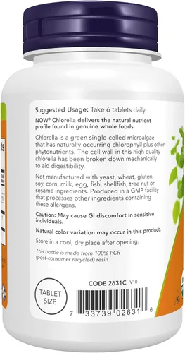Vista 3 de NOW Foods Suplementos, Clorela orgánica de 500 mg con clorofila natural, beta-caroteno, carotenoides mixtos, vitamina C, hierro y proteína, 200