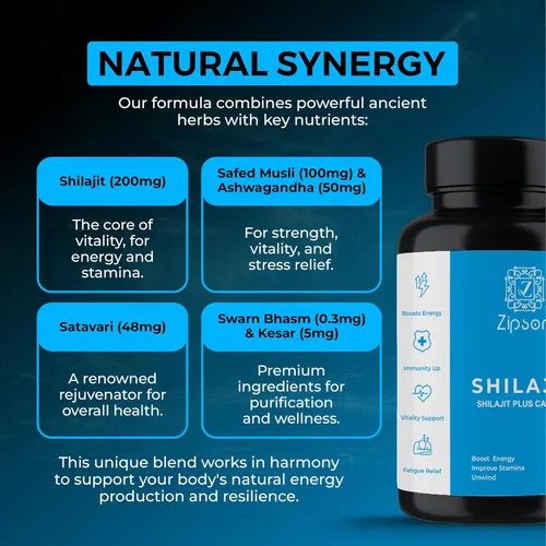 Vista 7 de Shilajit Plus Cápsulas de apoyo energético natural, 90 unidades, con apoyo inmunológico