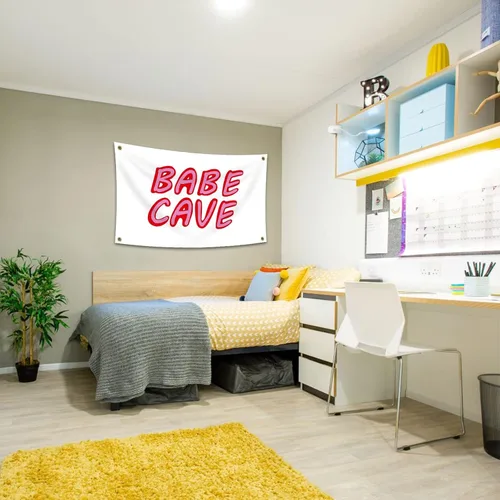 Vista 4 de Bandera de cueva de bebé de 3 x 5 pies, divertido póster duradero, bandera de pared de cueva de hombre con 4 ojales de latón. Esta hermosa bandera