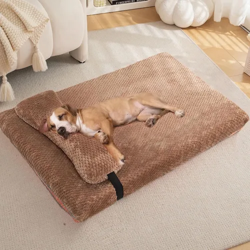 Vista 15 de Cama para perros con almohada para perros pequeños, cama ortopédica para perros con funda extraíble, alfombrilla lavable para mascotas de hasta 5