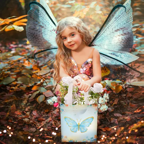 Vista 7 de Locmeo 24 bolsas de favor de fiesta de mariposa con asas, reutilizables, no tejidas, bolsas de dulces de mariposa rosa, azul y morado, bolsa