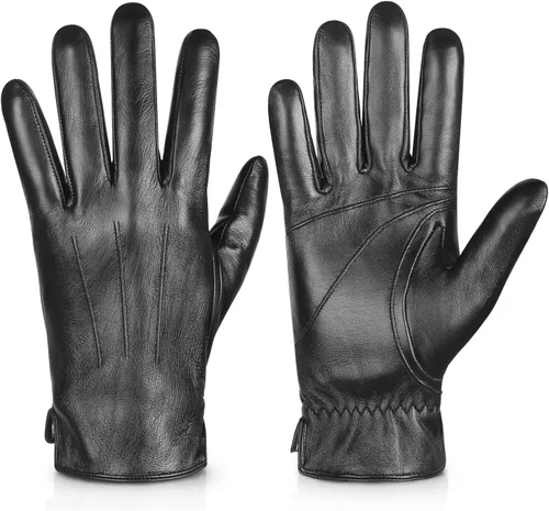 Vista 7 de Alepo Genuine Sheepskin Leather Gloves for Men, Winter Warm Touchscreen Texting Cashmere Lined Driving Motorcycle Gloves Militar