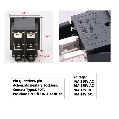 Vista 3 de 3 unids momentánea polaridad inversa interruptor DC 12V 20A Motor Control DPDT 6 Pin 3 posiciones (ON) - Apagado (ON) reinicio automático de barco