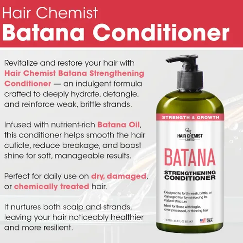 Vista 4 de Hair Chemist Batana Strengthening - Juego de champú, acondicionador y aceite para el cabello (juego de 3 piezas) - Champú y acondicionador Batana
