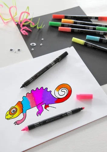 Vista 4 de Faber-Castell Bolígrafos de punta de fieltro de neón de doble punta - Juego de 10 With fine and wide tip - colouring pens for children and adults