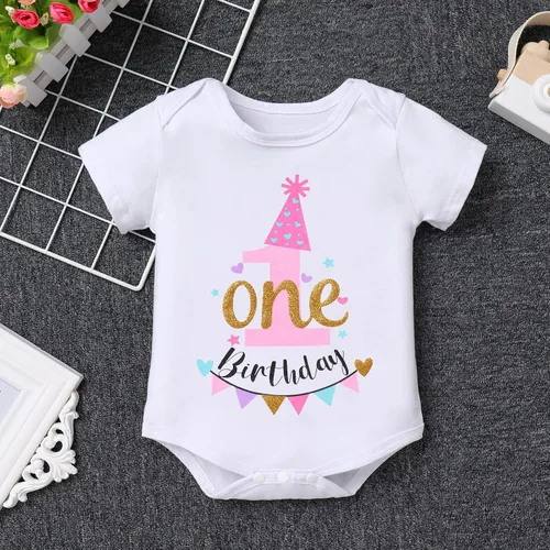Vista 5 de IBTOM CASTLE Conjunto de ropa de 3 piezas para 123 cumpleaños para bebés y niñas con banderines de princesa tutú de arco iris y diadema