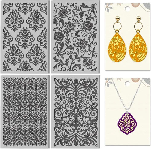 Vista 9 de CHGCRAFT 4 hojas de textura de arcilla con patrón azteca, estilo bohemio, patrón tribal, hojas de textura de arcilla polimérica, herramientas