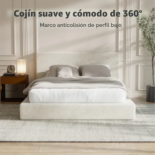 Vista 5 de RECCI Cloud - Base de cama Queen tapizada con cabecero, plataforma acolchada de espuma de 5 pulgadas, sin somier, fácil montaje (crema)
