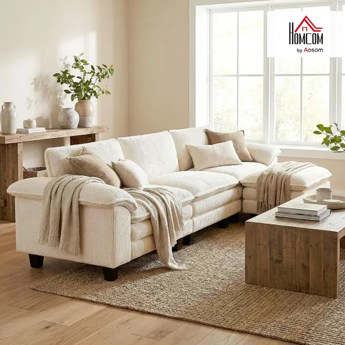 Vista 2 de HOMCOM - Sofá modular seccional, sofá de nube de gran tamaño de 124 pulgadas, color beige