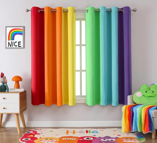 Vista 14 de THOOO Cortinas opacas de arcoíris de 6 paneles para dormitorio y sala de estar, 54 pulgadas de largo, oscurecimiento de habitación, bolsillo