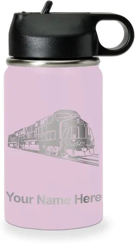 Vista 22 de LaserGram Botella de agua personalizada, tren de carga, acero inoxidable de doble pared aislada al vacío con popote superior, regalo grabado