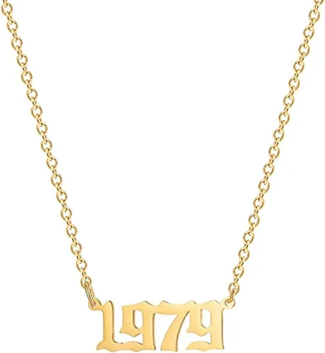 Vista 29 de Collar de acero inoxidable chapado en oro de 18 quilates, con número de cumpleaños, aniversario, joyería memorable para mujer