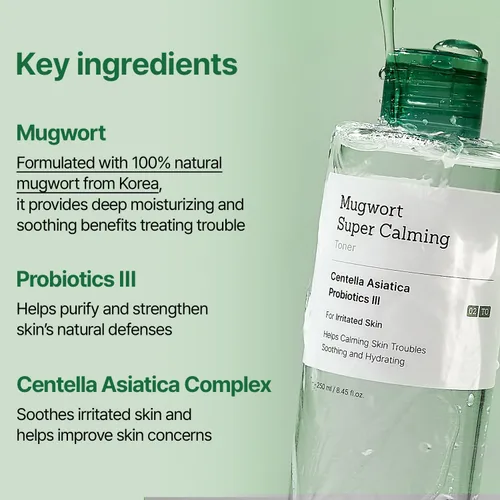 Vista 5 de Mugwort Super Calming Toner - Tónico hidratante coreano para la cara, esencia purificante de artemisa, tónico facial calmante, refrescante para piel