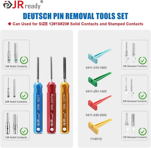 Vista 3 de JRready ST5236 - Herramienta de extracción de pines Deutsch para contactos sólidos/sellados 16#12#20# 10-22 AWG, kit de herramientas de extracción