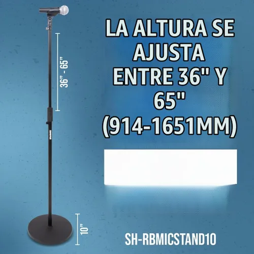 Vista 6 de Shure by Gator - Soporte de micrófono de base redonda con embrague giratorio estándar de altura ajustable y base de 10 pulgadas; (SH-RBMICSTAND10)