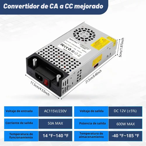 Vista 2 de Convertidor de CA a CC, fuente de alimentación de 12 V CC, 600 W máx. 50 A, SMPS, convertidor de 110 V a 12 V, transformador de fuente