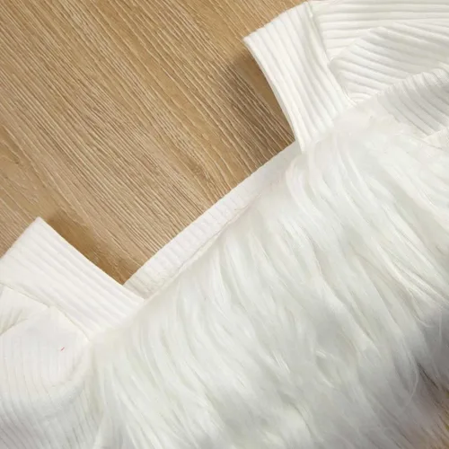 Vista 4 de TBUIALL Conjunto de dos piezas para niñas PrimaveraOtoño Blanco Manga Larga Empalmado Top Irregular PU Falda Bebé