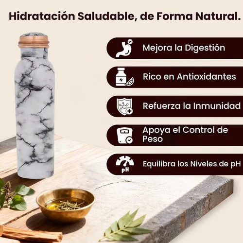 Vista 5 de Craft Trade Botella de agua de cobre 32oz con estampado de mármol diseño Blanco